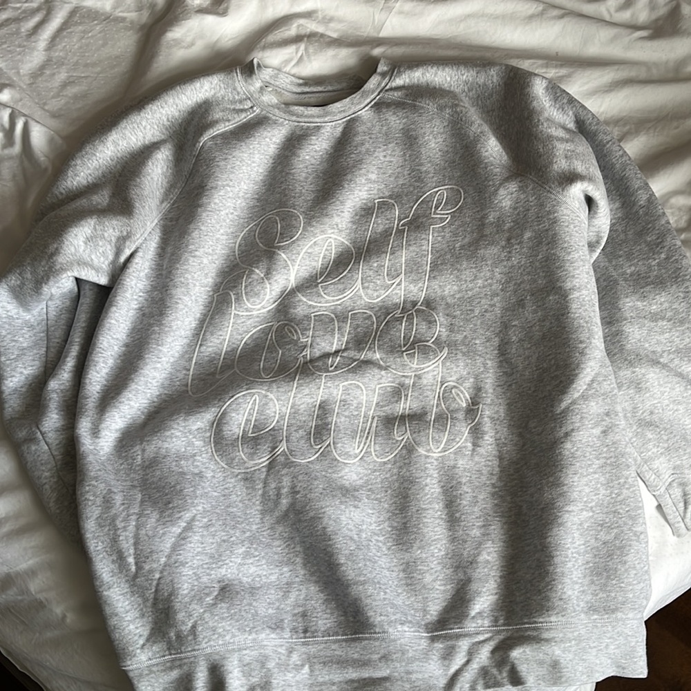Brunette The Label Gray "Self Love Club" Embroidered Sweatshirt